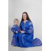 Boho Style Ukrainian Embroidered Mother + Daughter Set Blue with Red Embroidery